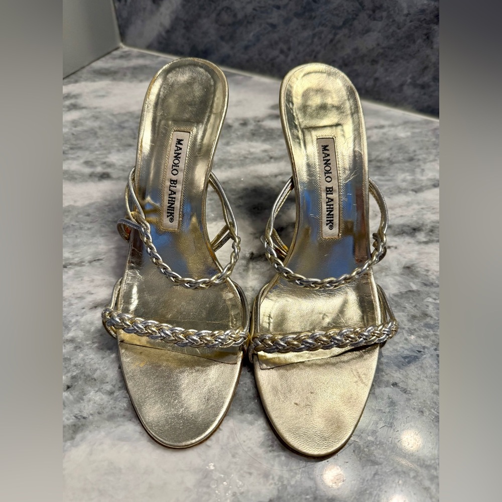 Manolo Blahnik Metallic Gold Heels - 38